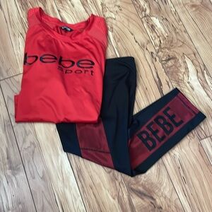 bebe Sport Short Sleeve Tee Shirt & Capri Leggings Set